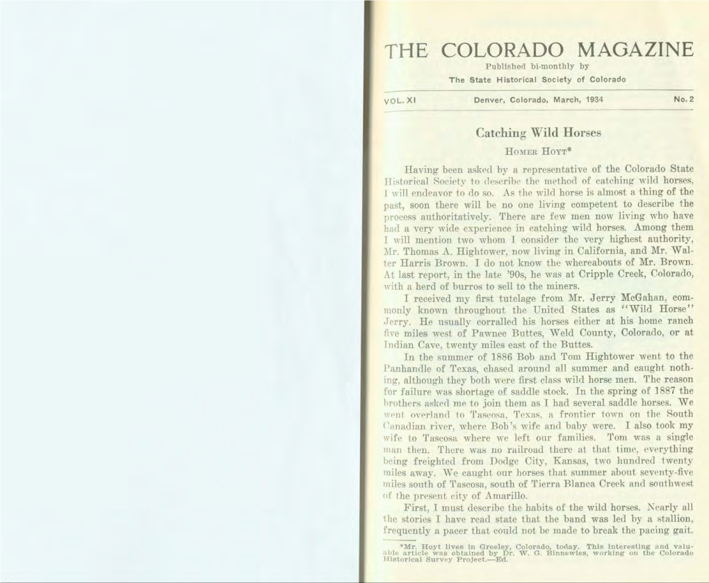 COLORADO MAGAZINE Published Bi-Monthly by the State Historical Society of Colorado