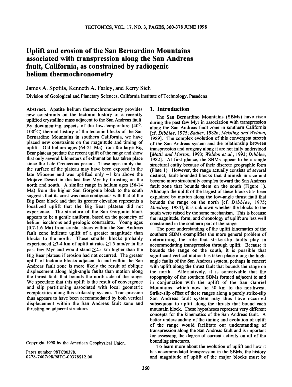 Uplift and Erosion of the San Bernardino