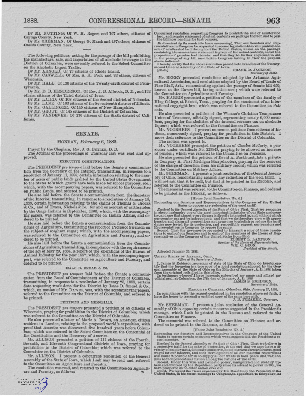 1888. Congressional Record-Senate. 96·3