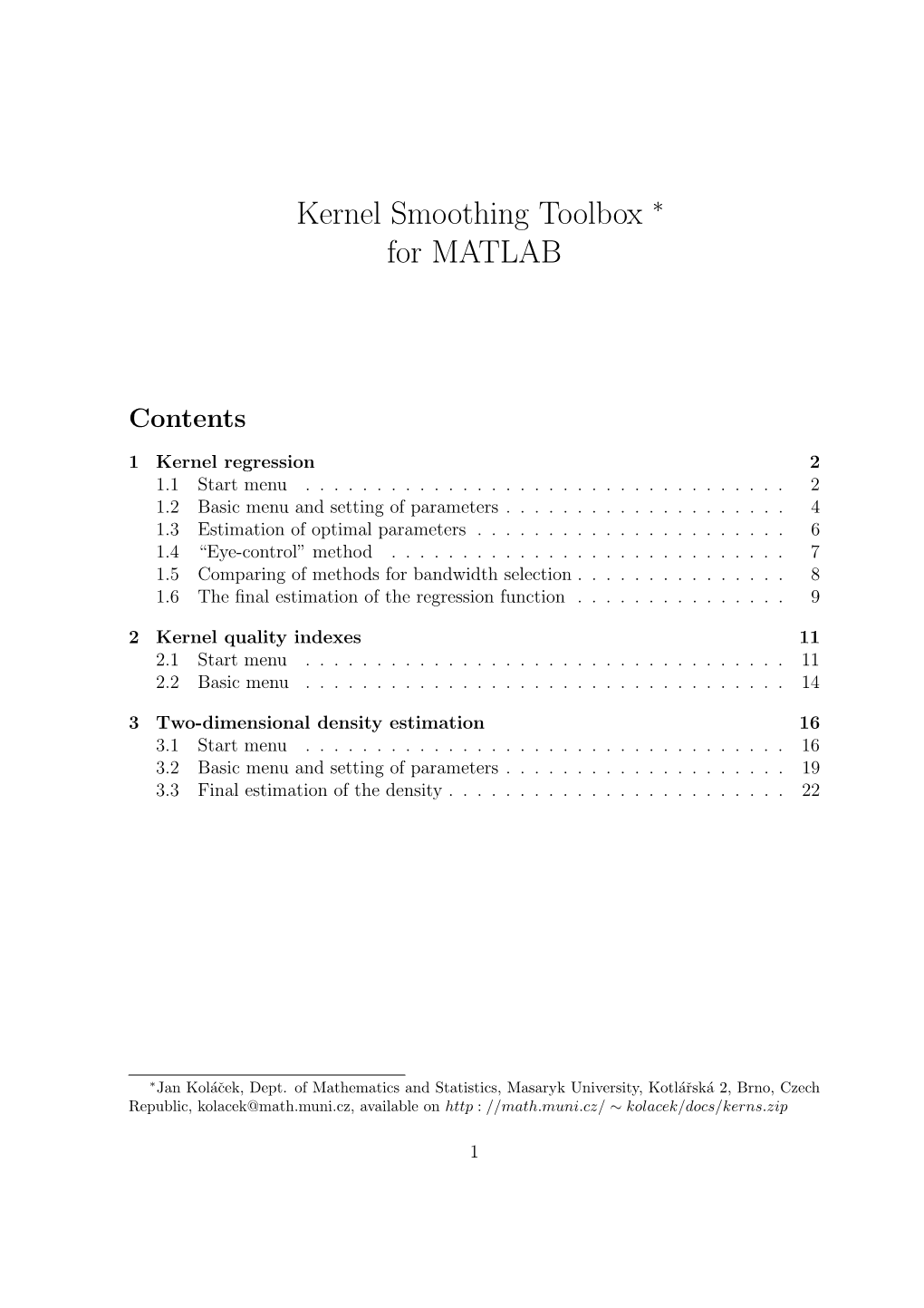 Kernel Smoothing Toolbox ∗ for MATLAB