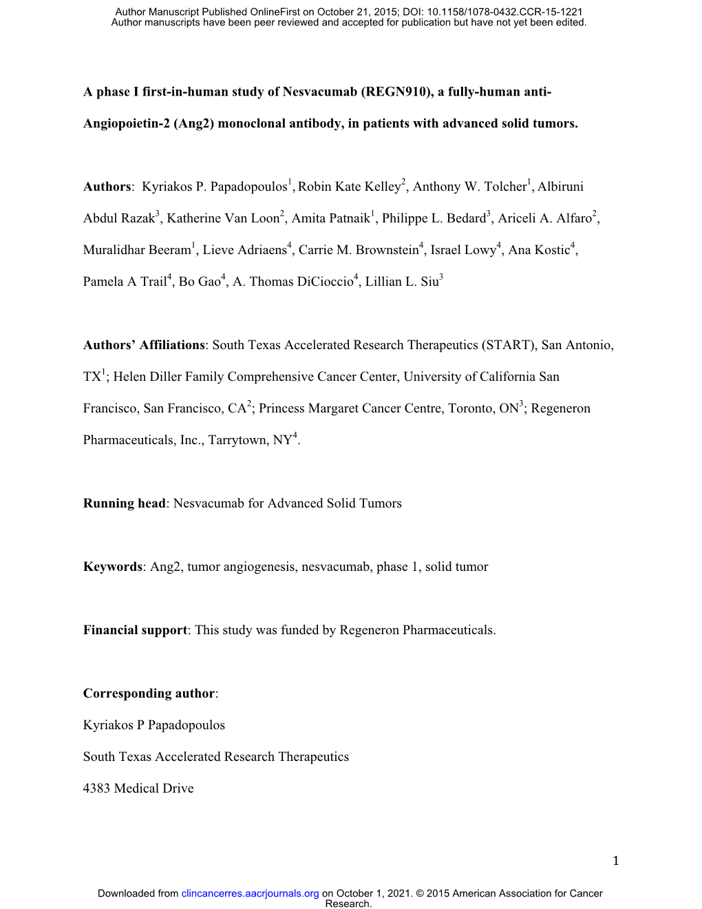 Angiopoietin-2 (Ang2) Monoclonal Antibody, in Patients with Advanced Solid Tumors