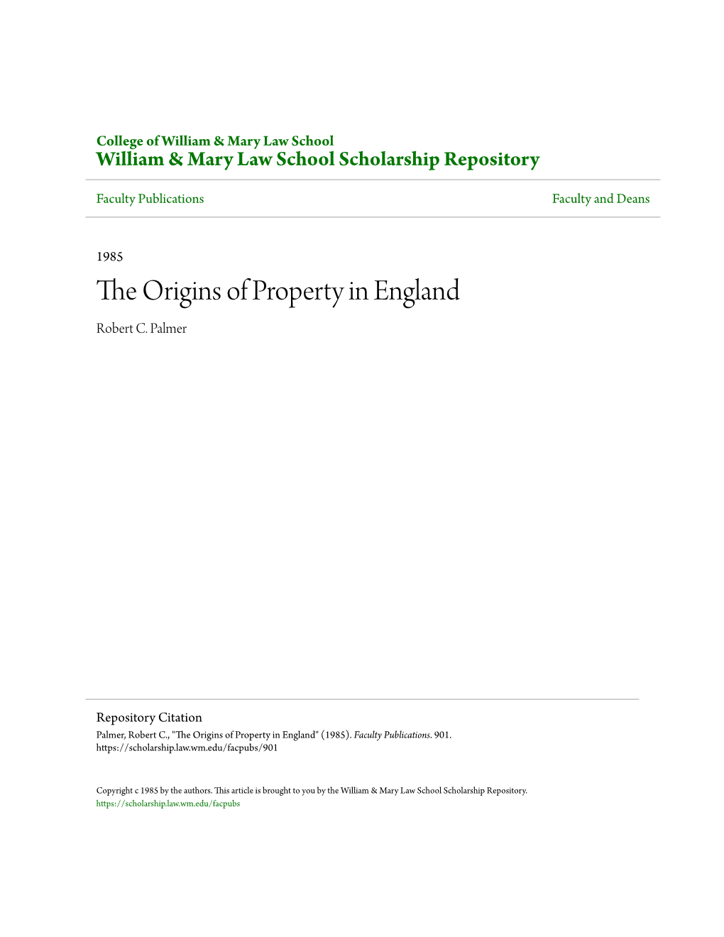 The Origins of Property in England Robert C