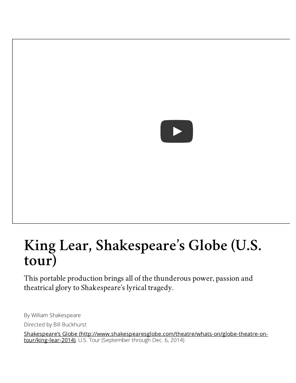 King Lear, Shakespeare's Globe