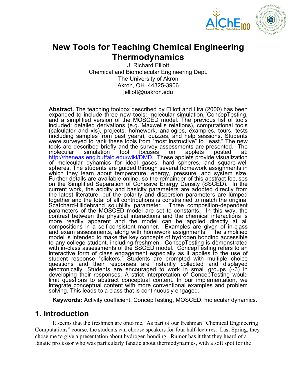 New Tools for Teaching Chemical Engineering Thermodynamics J