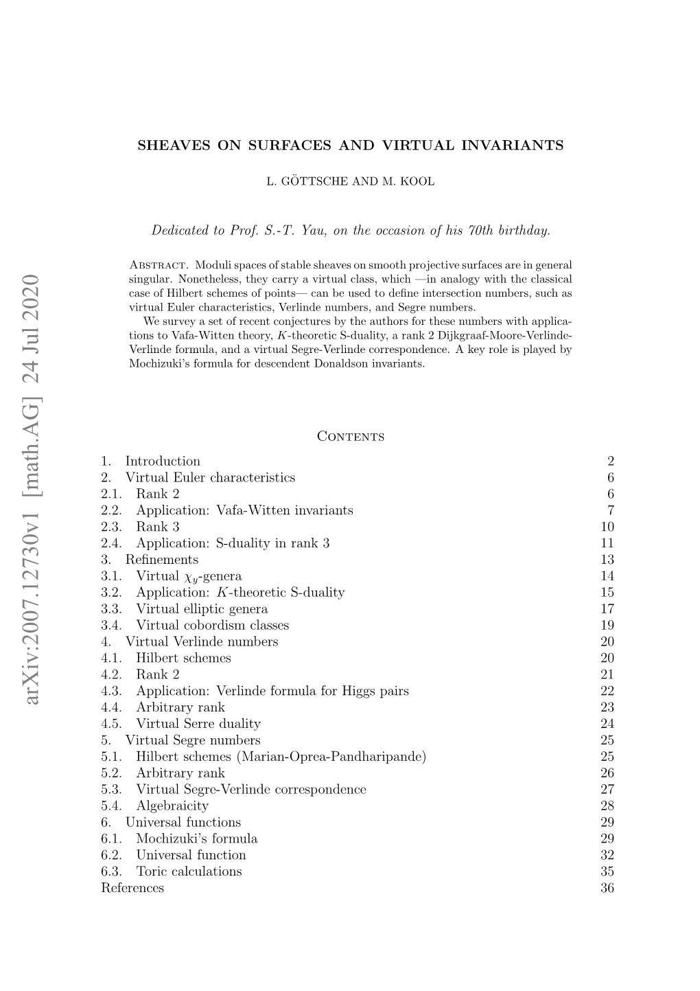 Arxiv:2007.12730V1 [Math.AG] 24 Jul 2020 ..Hletshms(Ainorapnhrpne 25 22 Calculations References Toric Function 6.3