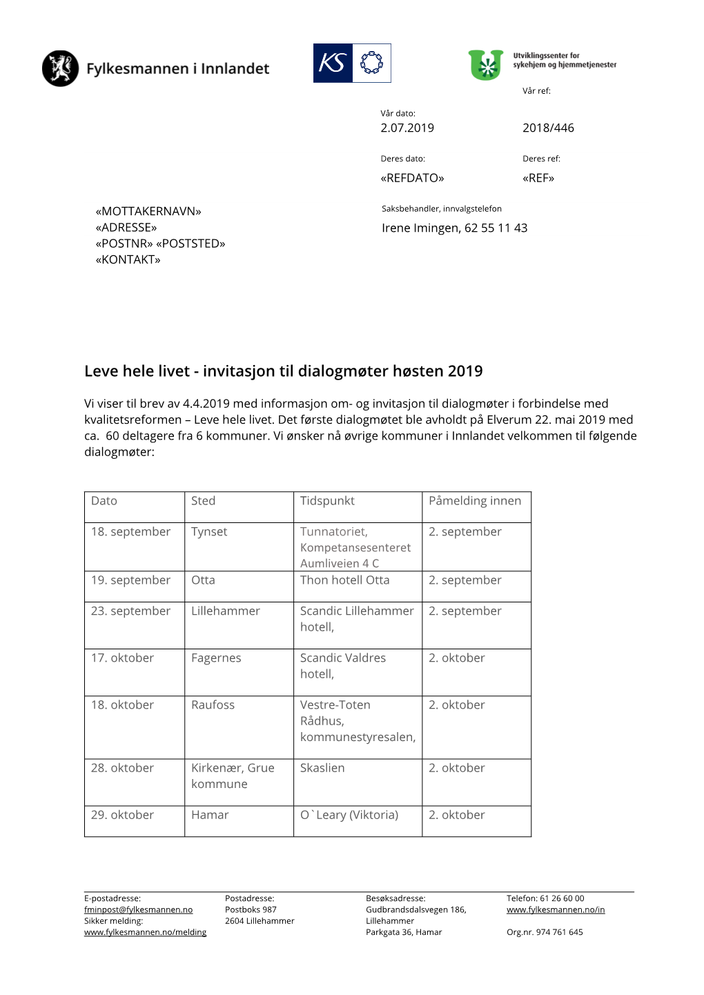 Leve Hele Livet - Invitasjon Til Dialogmøter Høsten 2019