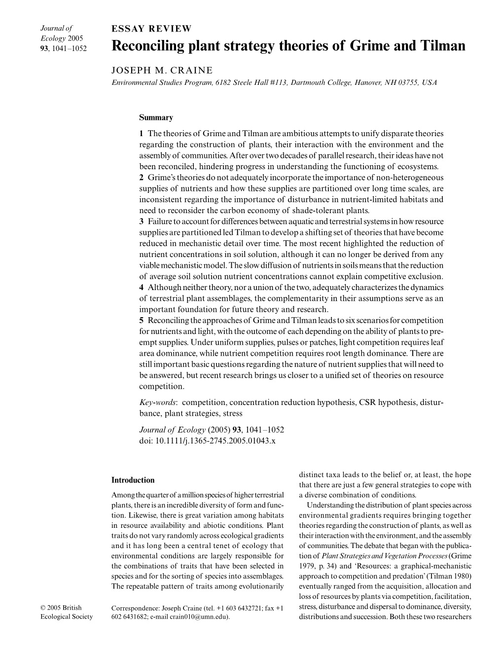 Reconciling Plant Strategy Theories of Grime and Tilman