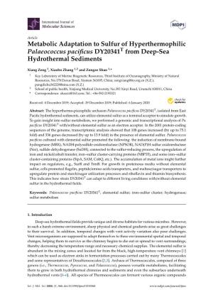 Metabolic Adaptation to Sulfur of Hyperthermophilic Palaeococcus Paciﬁcus DY20341T from Deep-Sea Hydrothermal Sediments