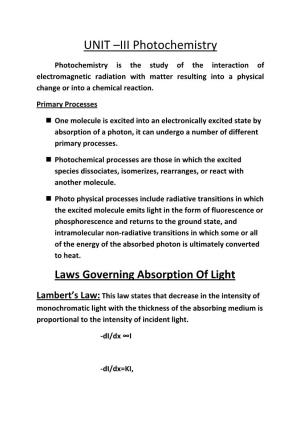 UNIT –III Photochemistry