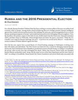 Russia and the 2016 Presidential Election by Pasi Eronen August 2016