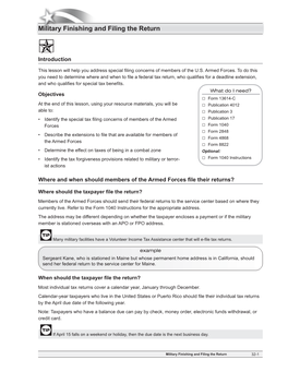 Military Finishing and Filing the Return