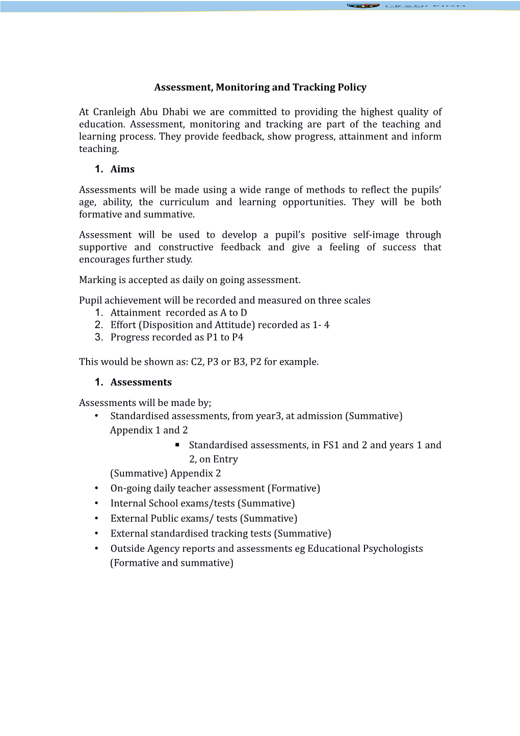 Assessment, Monitoring and Tracking Policy