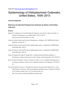 Epidemiology of Histoplasmosis Outbreaks, United States, 1938–2013