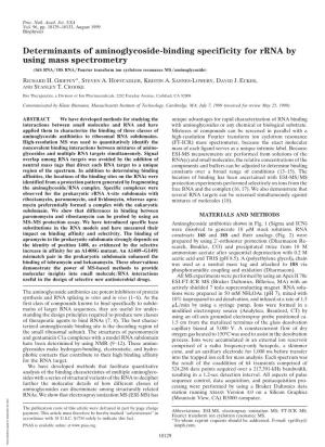 Determinants of Aminoglycoside-Binding Specificity for Rrna by Using Mass Spectrometry (16S RNA͞18S Rna͞fourier Transform Ion Cyclotron Resonance Ms͞aminoglycoside)