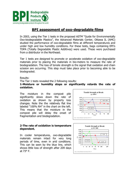BPI Assessment of Oxo-Degradable Films