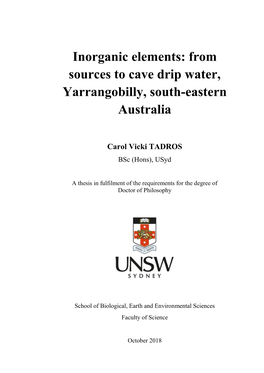 From Sources to Cave Drip Water, Yarrangobilly, South-Eastern Australia