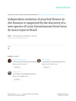 Independent Evolution of Pouched Flowers in the Amazon Is Supported by the Discovery of a New Species of Lesia (Gesneriaceae) from Serra Do Aracá Tepui in Brazil