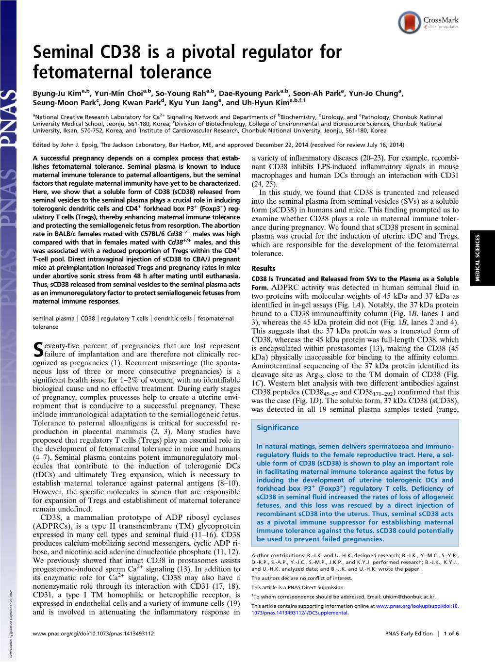 Seminal CD38 Is a Pivotal Regulator for Fetomaternal Tolerance