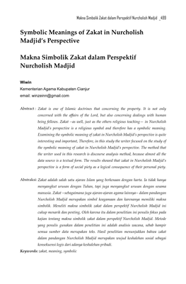 Symbolic Meanings of Zakat in Nurcholish Madjid's Perspective