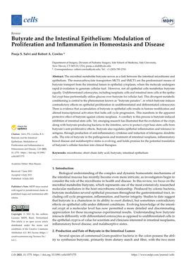 Butyrate and the Intestinal Epithelium: Modulation of Proliferation and Inﬂammation in Homeostasis and Disease