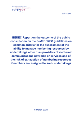 BEREC Report on the Outcome of the Public Consultation on the Draft
