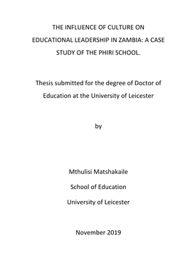 The Influence of Culture on Educational Leadership in Zambia: a Case Study of the Phiri School