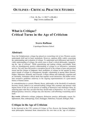 What Is Critique? Critical Turns in the Age of Criticism