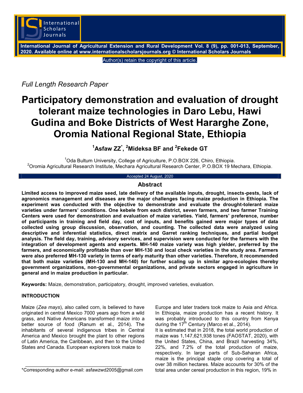 Participatory Demonstration and Evaluation of Drought Tolerant Maize