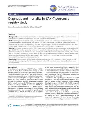 Diagnosis and Mortality in 47,XYY Persons