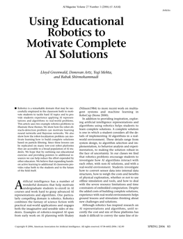 Using Educational Robotics to Motivate Complete AI Solutions