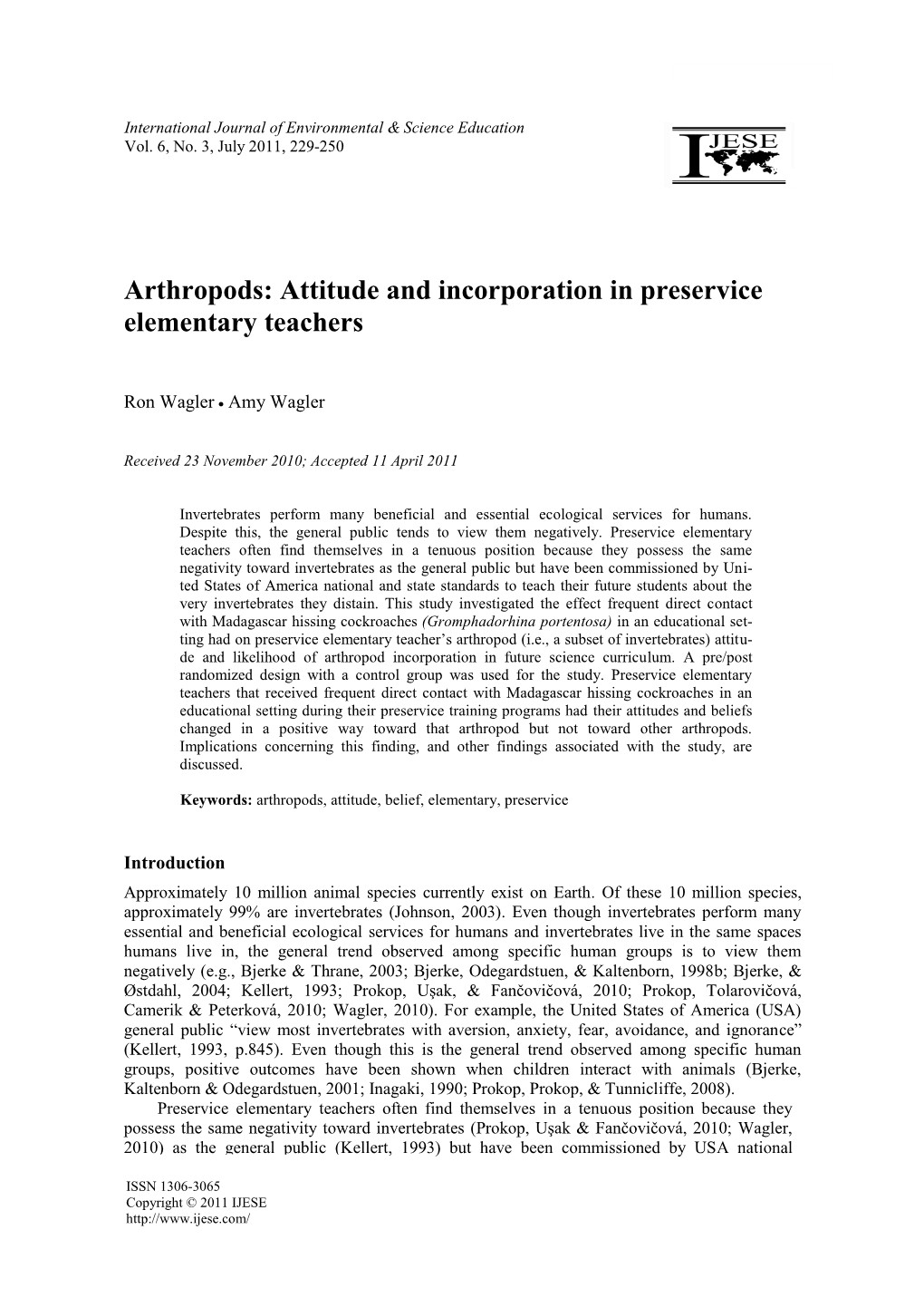 Arthropods: Attitude and Incorporation in Preservice Elementary Teachers