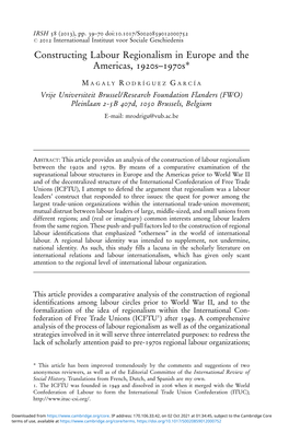 Constructing Labour Regionalism in Europe and the Americas, 1920S–1970S*