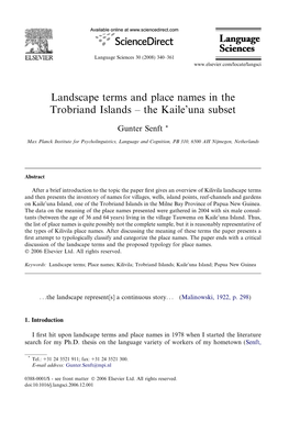 Landscape Terms and Place Names in the Trobriand Islands – the Kaile’Una Subset