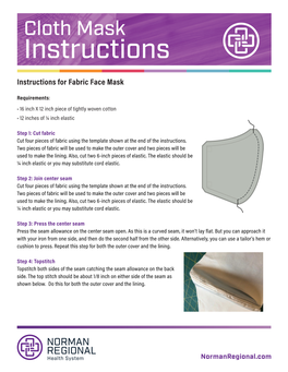 Instructions for Fabric Face Mask