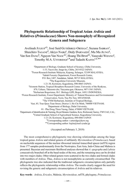 Phylogenetic Relationship of Tropical Asian Ardisia and Relatives (Primulaceae) Shows Non-Monophyly of Recognized Genera and Subgenera