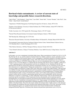 Bowhead Whale Contaminants: a Review of Current State of Knowledge and Possible Future Research Directions