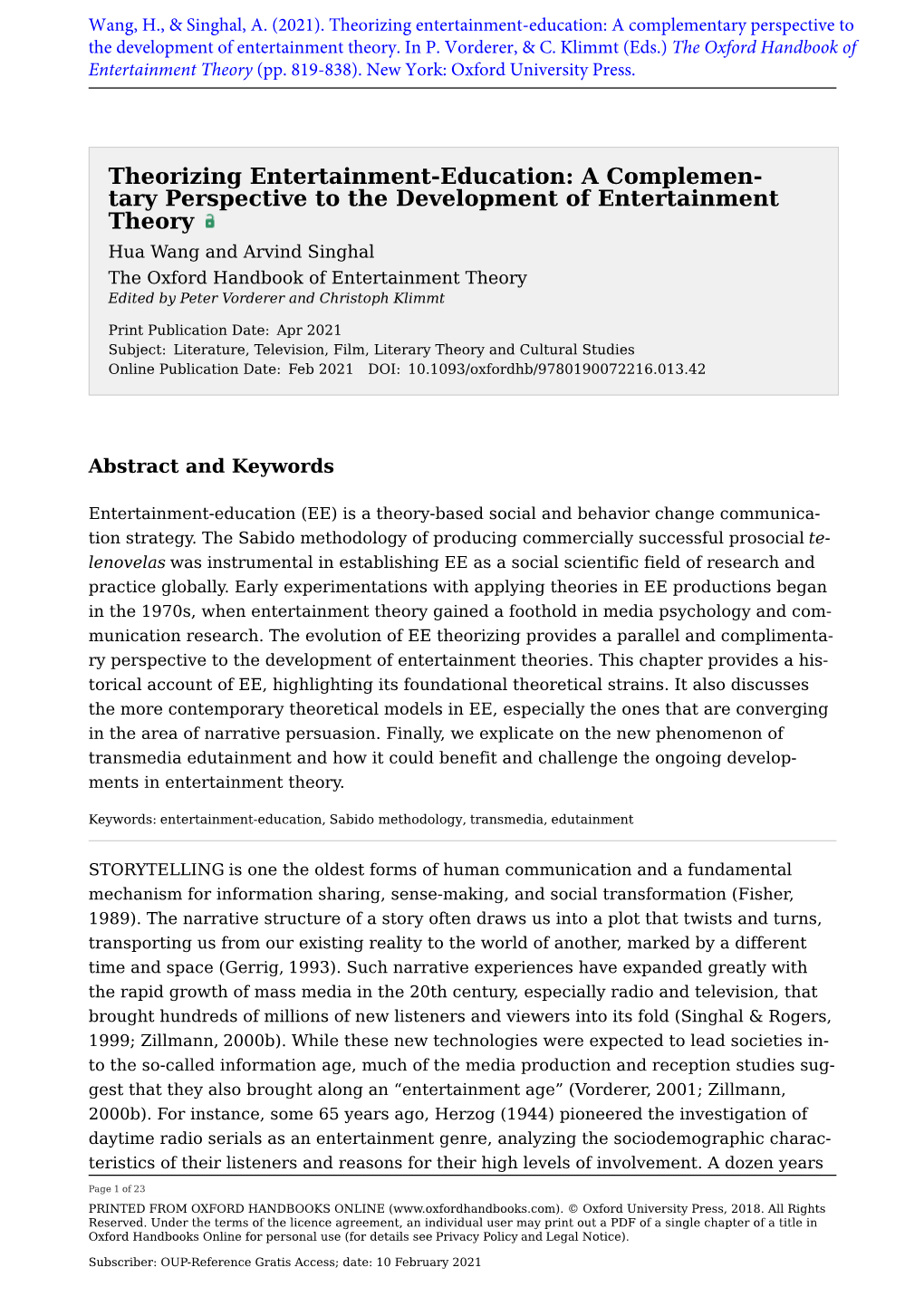 Theorizing Entertainment-Education: a Complementary Perspective to the Development of Entertainment Theory