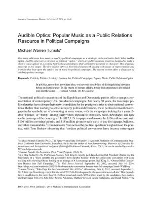 Popular Music As a Public Relations Resource in Political Campaigns