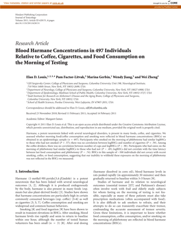 Research Article Blood Harmane Concentrations in 497 Individuals Relative to Coffee, Cigarettes, and Food Consumption on the Morning of Testing