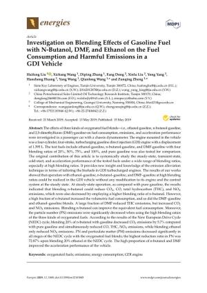 Investigation on Blending Effects of Gasoline Fuel with N-Butanol, DMF
