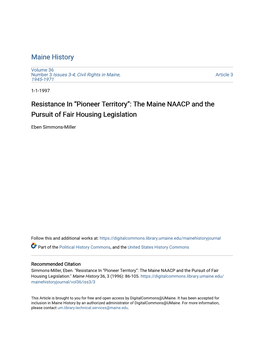 The Maine NAACP and the Pursuit of Fair Housing Legislation
