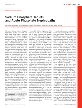 Sodium Phosphate Tablets and Acute Phosphate Nephropathy