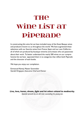 The Wine List at Piperade