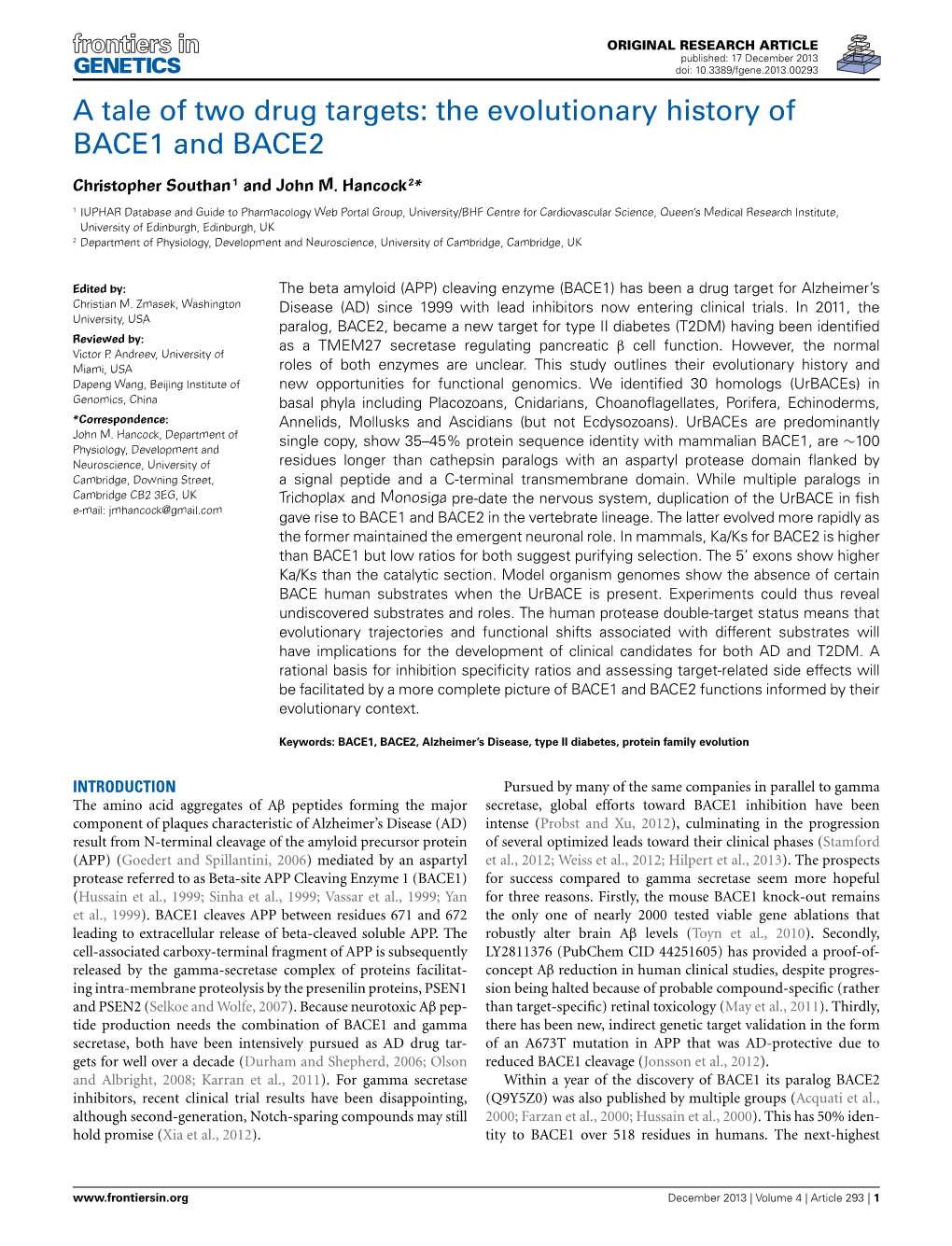 The Evolutionary History of BACE1 and BACE2