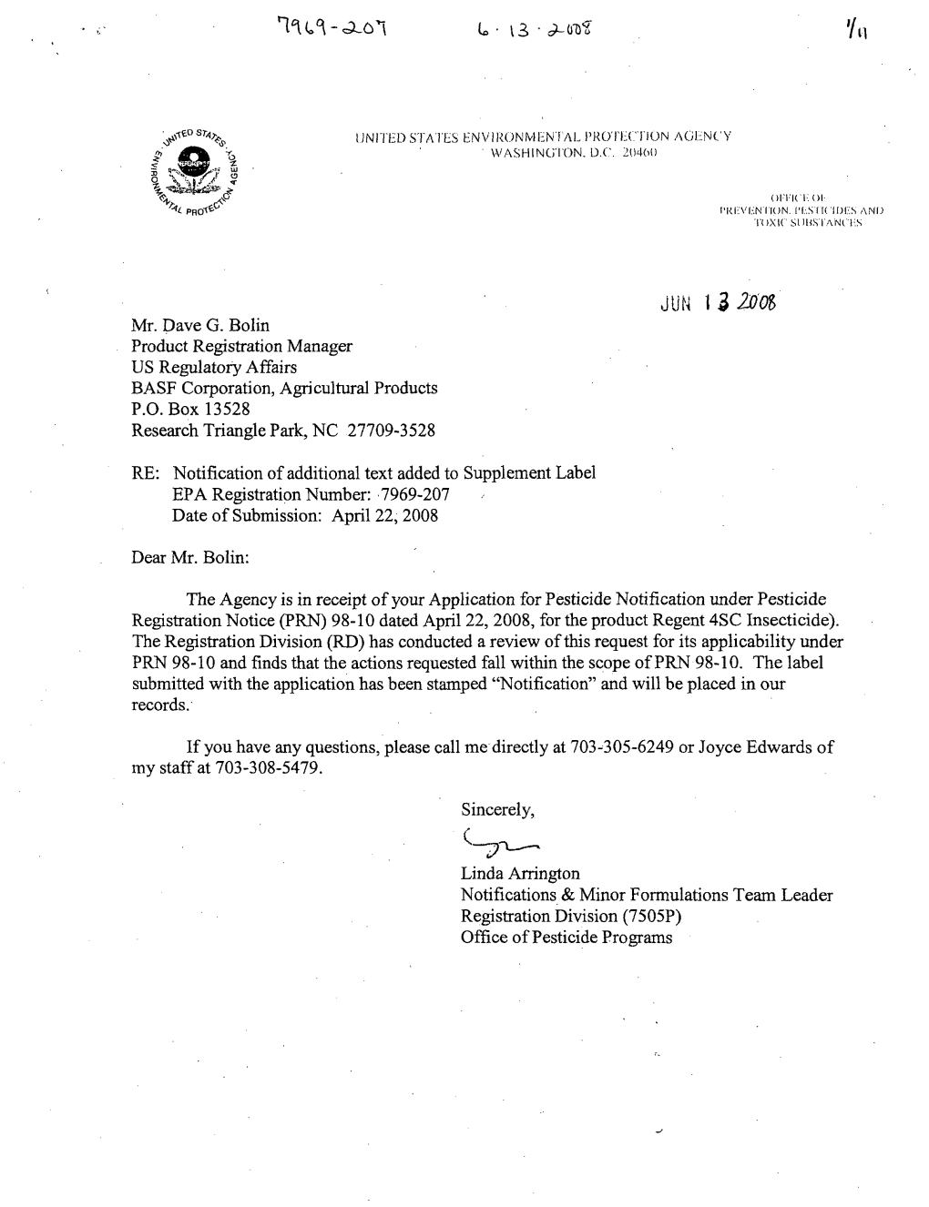 U.S. EPA, Pesticide Product Label, REGENT 4SC INSECTICIDE, 06/13/2008