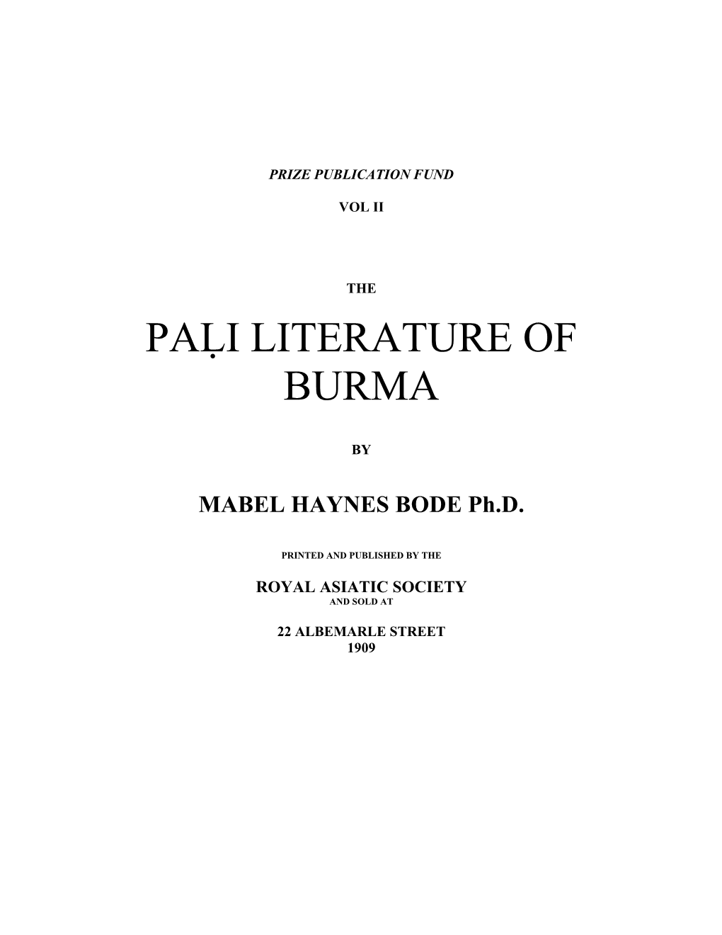 Paḷi Literature of Burma