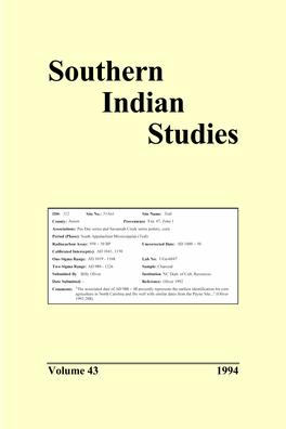 Southern Indian Studies, Vol. 43