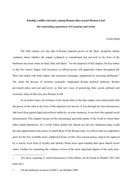 Kinship, Conflict and Unity Among Roman Elites in Post-Roman Gaul