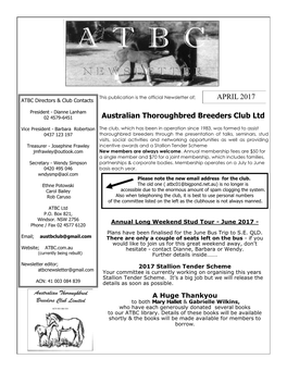 Australian Thoroughbred Breeders Club Ltd APRIL 2017