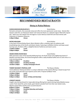Recommended Restaurants